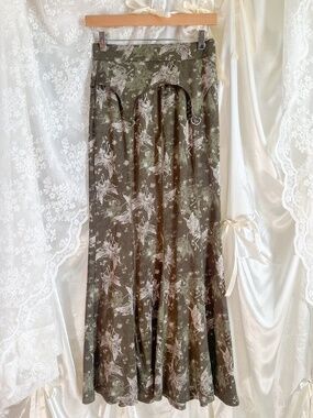 Whimsygoth Dark Fairy Olive Green Sheer Butterfly Skull Maxi Skirt
